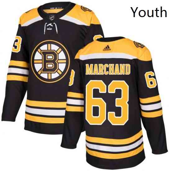 Youth Adidas Boston Bruins 63 Brad Marchand Authentic Black Home NHL Jersey